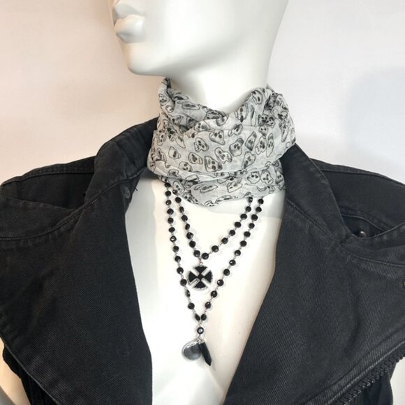 Whimsigoth Sterling Silver  Obsidian Bead Double Chain With Pendants Necklace - Picture 11 of 11